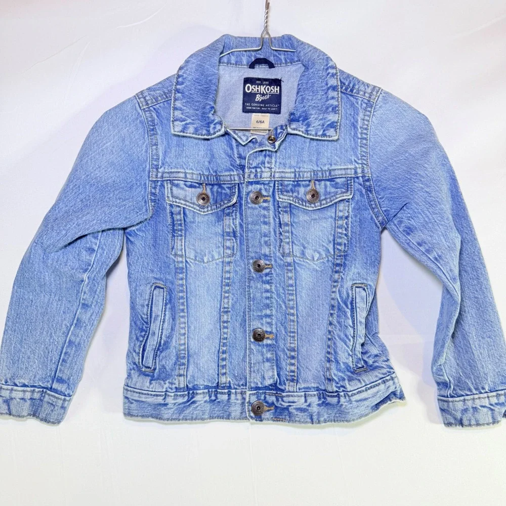 OshKosh Bgosh Kids Light Wash Denim Trucker Jacket Size 6 OSH89381 Blue‎ Cotton